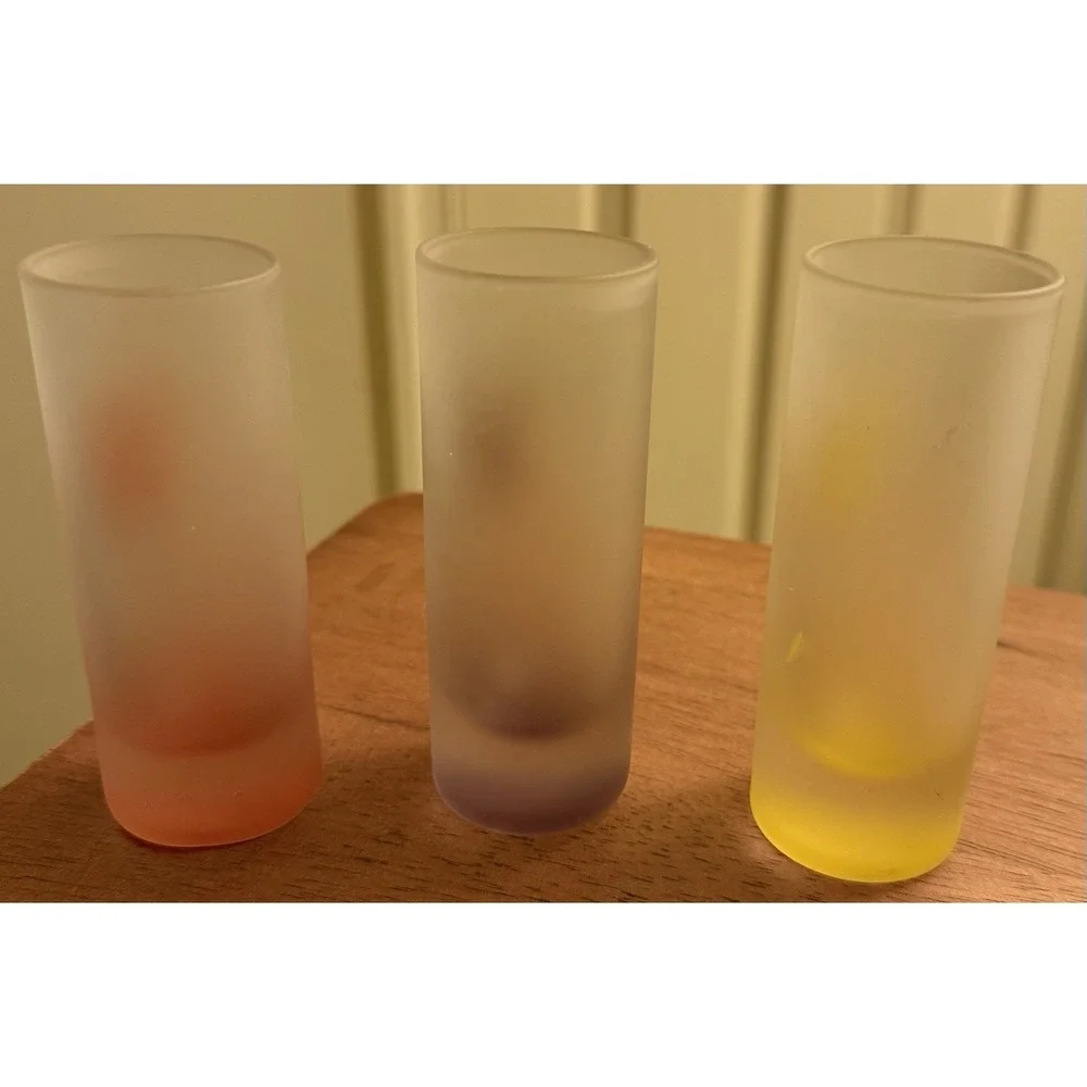 3 Vintage Playboy Bunny Shot Glass Frosted Orange, Yellow & Purple‎ 4